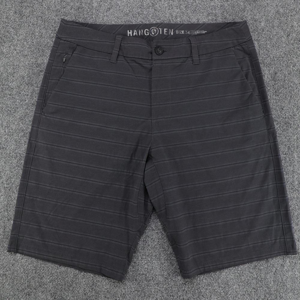 Hang Ten Mens Hybrid Shorts Size 34 Gray Striped Stretch Board Shorts Casual